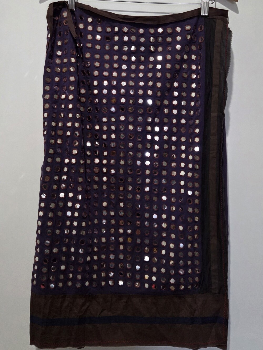 A Common Thread Cotton Wrap Skirt with Paillettes, Purple/Brown, M, NWT, Vintage
